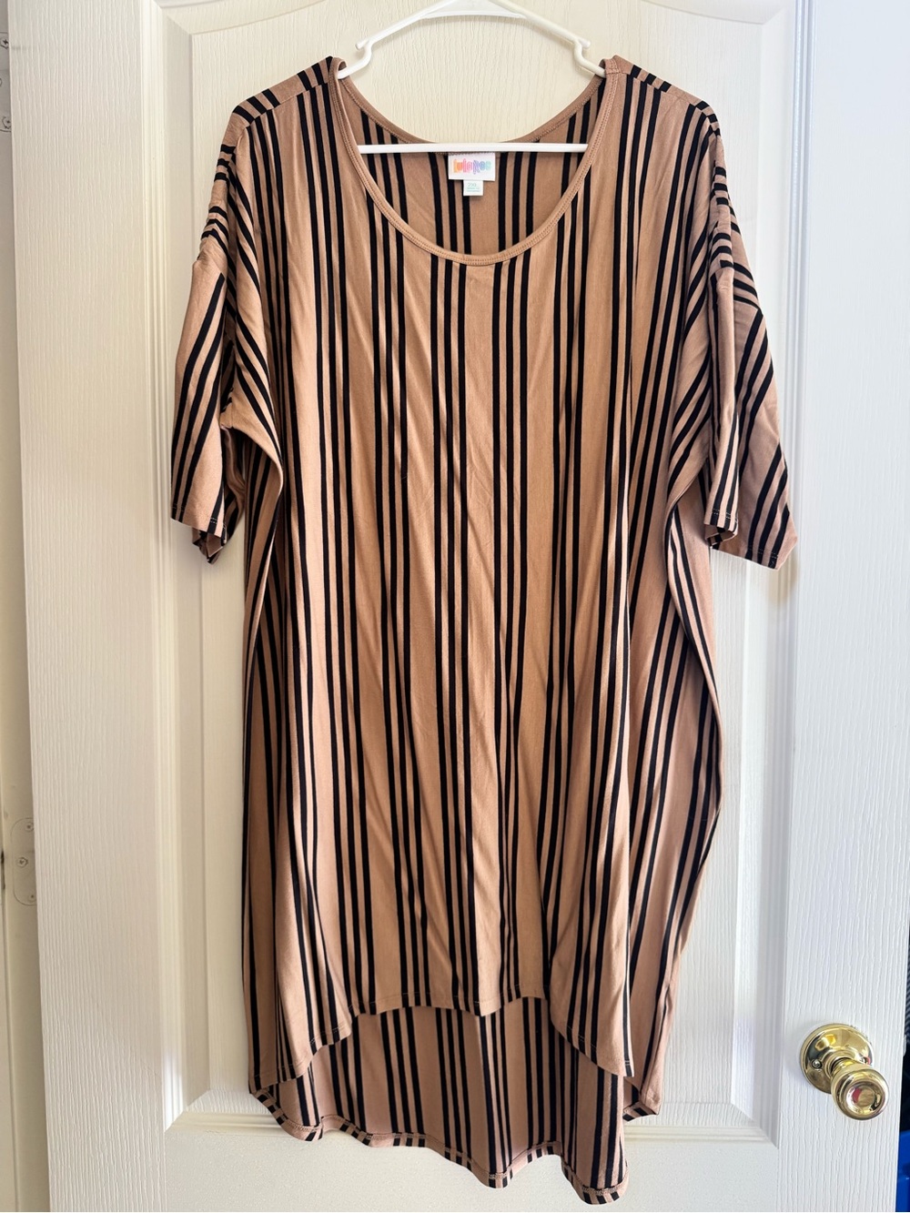 LuLaRoe Tan and Black Striped High-Low Tunic Dress